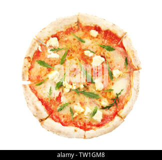 Pizza ai quattro formaggi isolato su bianco Foto Stock