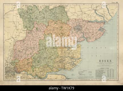 Contea di Essex mappa circoscrizioni parlamentare ferrovie divisioni BACON 1900 Foto Stock