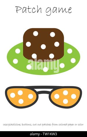 Istruzione gioco Patch di Panama e gli occhiali da sole per i bambini a sviluppare le abilità motorie, utilizzare le patch di plastilina, pulsanti, carta colorata o il colore della pagina Illustrazione Vettoriale
