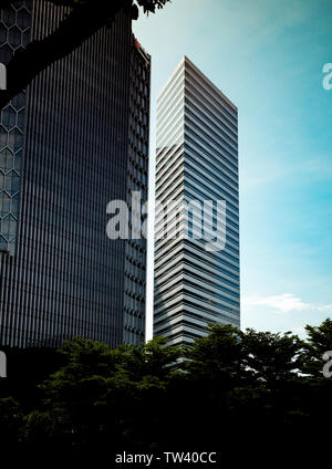 Design architettonico moderno del Duo torri e Gateway West grattacieli di Singapore downtown area di Bugis. Foto Stock