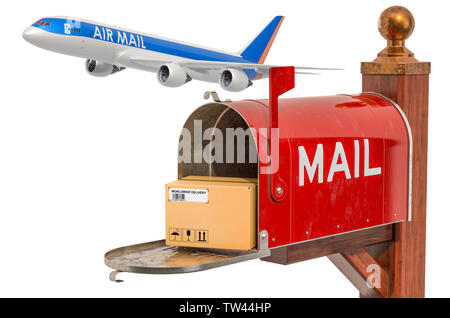 Trasporto aereo merci o posta aerea concetto. 3D rendering isolati su sfondo bianco Foto Stock