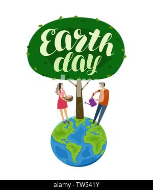 Felice Giornata della Terra Banner. Ambiente il concetto di sicurezza. Vettore di ecologia Illustrazione Vettoriale
