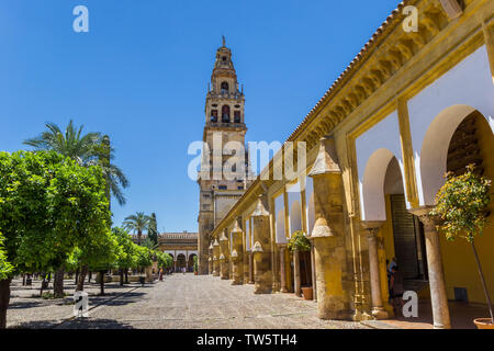 Torre campanaria presso il Cortile della moschea cattedrale di Cordoba, Spagna Foto Stock