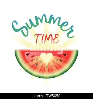 L'estate. Vacanze estive concetto con cuore di cocomero e sun. Illustrazione Vettoriale. Illustrazione Vettoriale