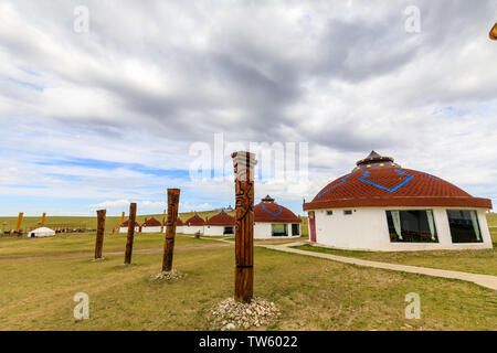 Hulunbuir Bayan Hushuo tribale mongolo yurt, Mongolia interna Foto Stock