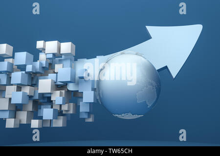 Tridimensionale, rendering modello freccia background creativo, la direzione e il concetto di sviluppo Foto Stock