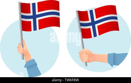 Bandiera della Norvegia in mano. Sfondo patriottico. Bandiera nazionale della Norvegia illustrazione vettoriale Illustrazione Vettoriale