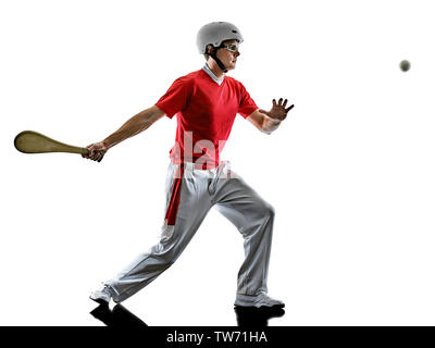 Un caucasian jai alai pelota basca Cesta Punta player uomo isolato su sfondo bianco silhouette Foto Stock