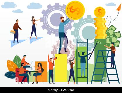 Uomo d affari sono detenere fondi e saltando sul grafico di crescita. Soluzioni commerciali per gli investimenti, l'analisi delle vendite, crescere statistica dei dati contabili in Illustrazione Vettoriale