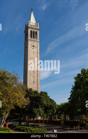 La Sather Tower, una torre campanaria nel campus della University of California di Berkeley. Berkeley, California, Stati Uniti d'America. Foto Stock
