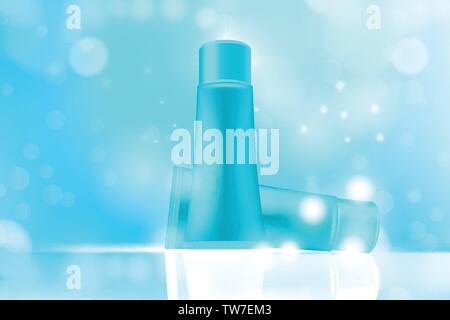 Cosmetici di lusso pacchetto bottiglia per la cura della pelle, crema bellezza prodotto cosmetico poster con sfondo bokeh di fondo Illustrazione Vettoriale