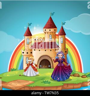 La principessa e la regina al castello di illustrazione Illustrazione Vettoriale