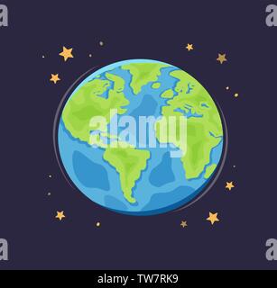 Mondo pianeta Terra nello spazio. Mondo del fumetto illustrazione vettoriale Illustrazione Vettoriale