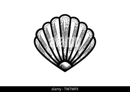 Shell, ostrica, Smerlo logo design Progetta ispirazione isolata su sfondo bianco Illustrazione Vettoriale