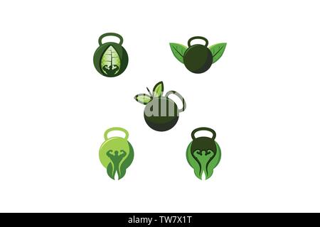 Sana fitness, palestra disegni logo ispirazione isolata su sfondo bianco Illustrazione Vettoriale