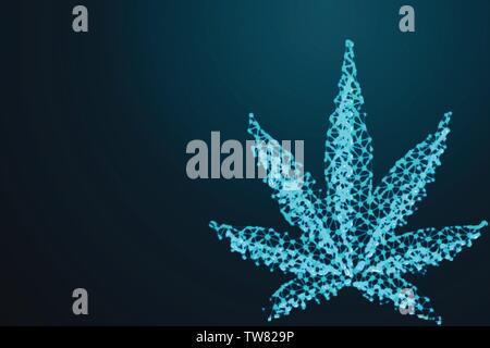 La marijuana, cannabis leaf, Abstract 3d wireframe poligonale aereo su blu cielo notturno con Punti e stelle. illustrazione o dello sfondo Illustrazione Vettoriale