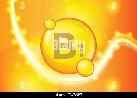 La vitamina B1 oro brillante capsula pillola icona . Vitamina complesso con formula chimica. shine oro brilla. medico e farmaceutico annunci. Illustr vettore Illustrazione Vettoriale