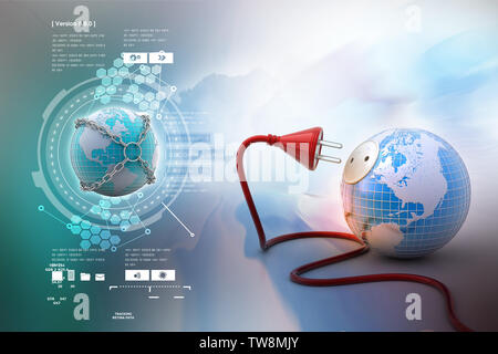 Globo terrestre con cavo di alimentazione Foto Stock