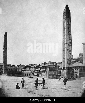 La Turchia, Costantinopoli, Theodorian ippodromo e Heliopolis obelisco, 1900 Foto Stock