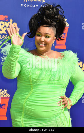 SANTA MONICA, CA - 15 giugno: Lizzo assiste il 2019 MTV Movie e TV Awards a Barker Hangar a giugno 15, 2019 in Santa Monica, California. Foto Stock