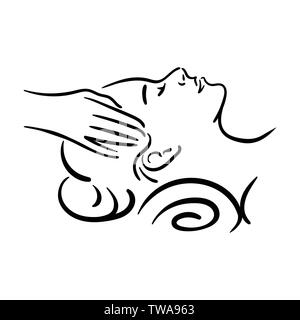 Vettore disegnati a mano illustrazione di spa il massaggio del viso per donna su sfondo bianco Illustrazione Vettoriale