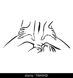Vettore disegnati a mano illustrazione del processo di massaggio su sfondo bianco Illustrazione Vettoriale