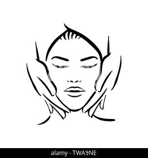 Vettore disegnati a mano illustrazione di spa il massaggio del viso per donna su sfondo bianco Illustrazione Vettoriale