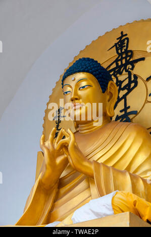 Goldern statua del Buddha a Shanti Stupa, Ladakh, India. Foto Stock