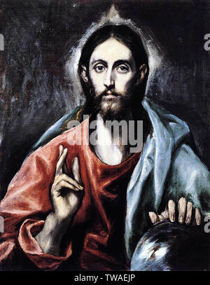 Doménikos Theotokópoulos a.k.a El Greco - benedizione di Cristo Salvatore mondo C 1600 Foto Stock