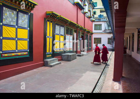Il Sikkim, INDIA, maggio 2014, i monaci dentro il monastery di Rumtek. Foto Stock