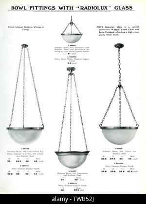 Catalogo lampade elettriche, raccordi a ciotola Radiolux Foto Stock