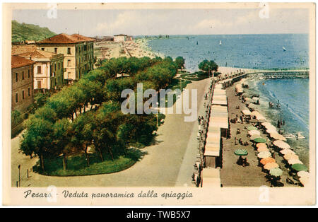 Veduta aerea della spiaggia e del mare, Pesaro, Italia Foto Stock