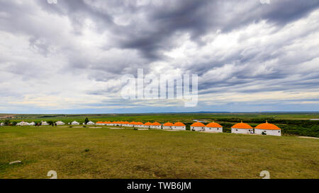 Hulunbuir Bayan Hushuo tribale mongolo yurt, Mongolia interna Foto Stock