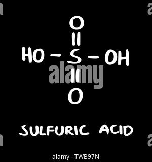 Freehand illustrazione dell'acido solforico formula su sfondo scuro Illustrazione Vettoriale