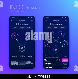 La grafica vettoriale infographics mobile con tre e cinque opzioni. Modello per la creazione di applicazioni mobili, layout di flusso di lavoro, diagramma, banner, web Illustrazione Vettoriale