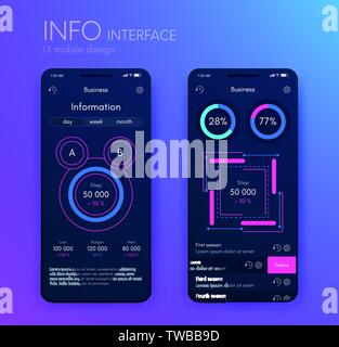 La grafica vettoriale infographics mobile con tre e due opzioni. Modello per la creazione di applicazioni mobili, layout di flusso di lavoro, diagramma, banner, web Illustrazione Vettoriale