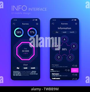 La grafica vettoriale infographics mobile con tre e cinque opzioni. Modello per la creazione di applicazioni mobili, layout di flusso di lavoro, diagramma, banner, web Illustrazione Vettoriale