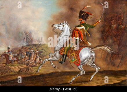 Officer del cavallo francese Chasseurs della Guardia Imperiale alla battaglia di Waterloo, pittura, 1815-1862 Foto Stock