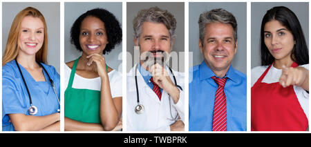 Giovane infermiere con set di altri dipendenti come un fioraio medico dell'imprenditore e cameriera Foto Stock