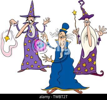 Cartoon illustrazione delle procedure guidate di divertenti personaggi di fantasia gruppo Illustrazione Vettoriale