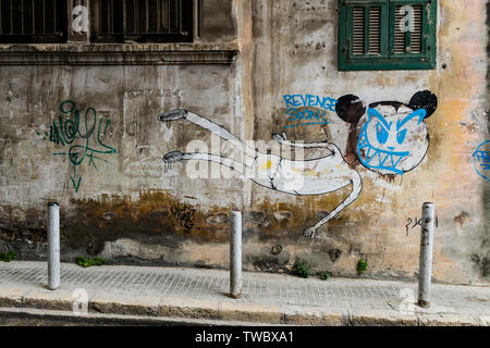 Arrabbiato Mickey Mouse graffiti, Beirut, Libano Foto Stock