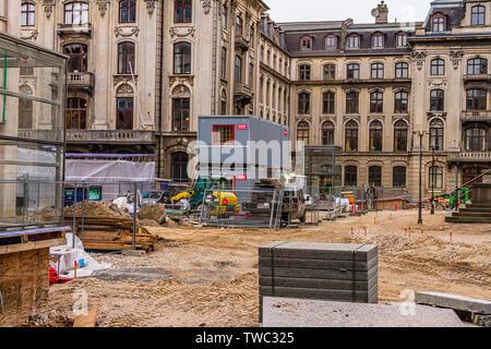 Lavori stradali e rettifica su Frederiksgade, Copenhagen, Danimarca. Gennaio 2019. Foto Stock