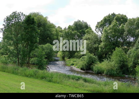 Il piccolo fiume Zschopau in Frankenberg in Sassonia Foto Stock