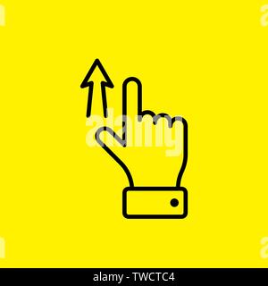 Vector touch screen gesture swipe fino scorrere a mano icona del dito. Illustrazione della linea pittogramma su sfondo giallo Illustrazione Vettoriale