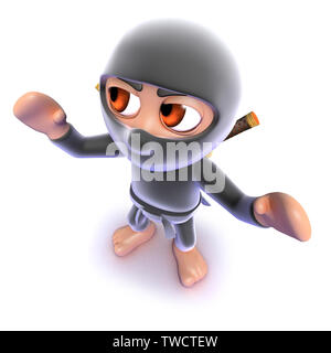 3D render di un simpatico cartoon ninja assassin in piedi pronto Foto Stock