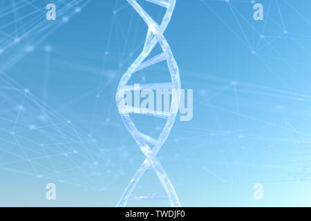 Tridimensionale, rendering di DNA con linea divergente sfondo tecnologico Foto Stock