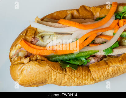 Immagine ravvicinata di un tradizionale Banh Mi Sandwich. Banh Mi Panini è venuto dall'influenza della colonizzazione francese nella metà del XIX secolo.