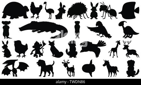 Set di silhouette illustrazione degli animali Illustrazione Vettoriale