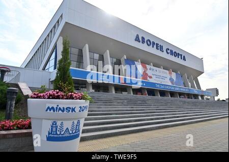 20/06/2019. Minsk. La Bielorussia. Viste di Minsk durante il 2019 European games. Il palazzo dello sport di luogo. Minsk. La Bielorussia. 20/06/2019. Foto Stock