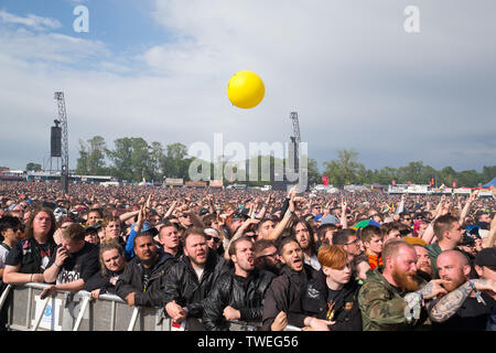 Donington Park,castle donington, Leicestershire, Regno Unito 16.6.2019 Trivium sul palco principale al download festival Giorno tre Foto Stock